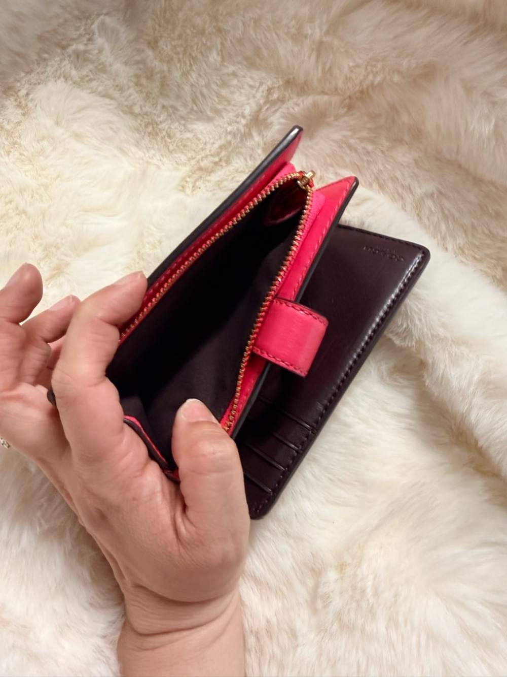 Coach Black Signature Compact Wallet with Pink Snap Tab - Picture 10 of 13